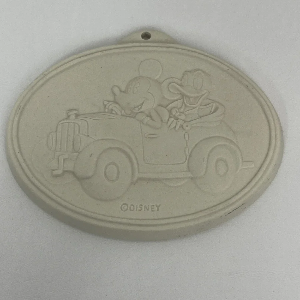 Disney Cookie Mold Mickey Mouse Donald Duck Car Stoneware Oval Off-White Vintage